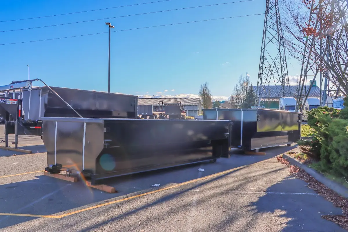Roll-off dumpster ready for waste disposal at job site for 8 Yard Dumpster Rental in Jersey Village